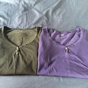 LOT 2 GAP Black Purple Long Sleeve Button Henley T Shirts Sz S